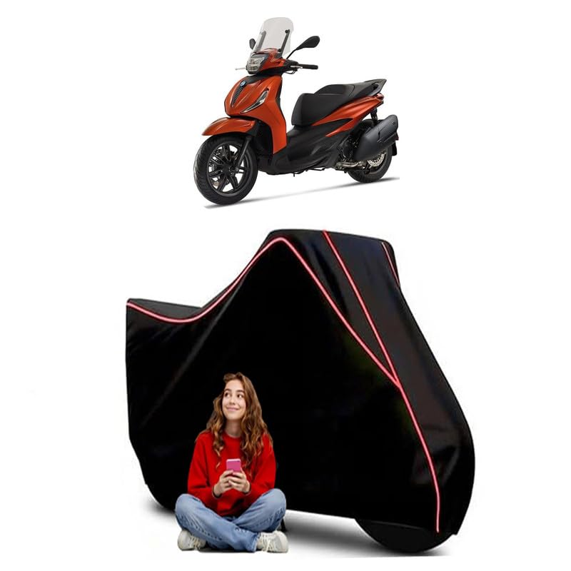 Image of Piaggio 400 S Scooty Bike Cover Water Resistant Outdoor Use Universal Fit Scooters Motorcycles Heavy Duty UV Protection Dust Rain Scratch Resistant Elastic Bottom Black Blue Piping