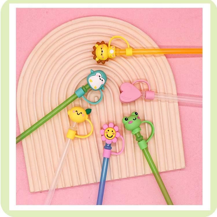 Miniatura 5 de 9 fundas de paja de animales para pajilla, fundas de silicona para pajilla, bonitas cubiertas de pajilla, reutilizables, a prueba de polvo, puntas