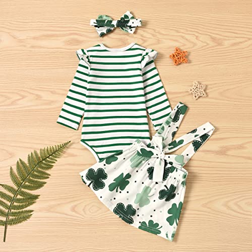 Dearbb Newborn Baby Girls St.patrick Day Outfit Skirt Set Infant Ruffle Long Sleeve Romper Bodysuit Suspender Skirt Clover Dresses Clothes Set #TOP5