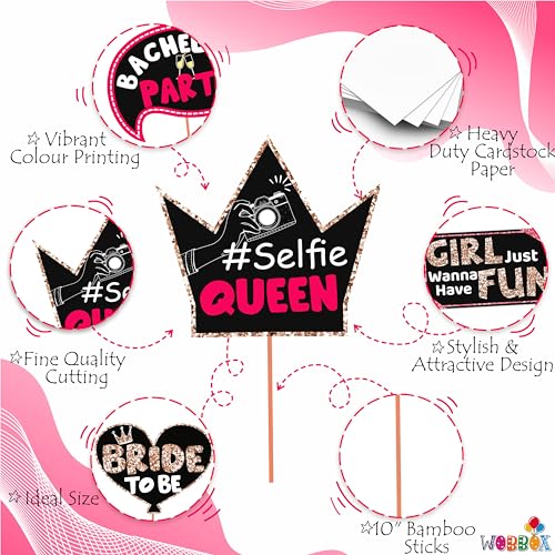 Image of WOBBOX Bachelorette Party Photo Booth Props for Bride & Groom, Bridal Shower Props, Bachelorette Party Decoration, Bride to be Party Decorations Items- Copper Glitter with Pink Lime