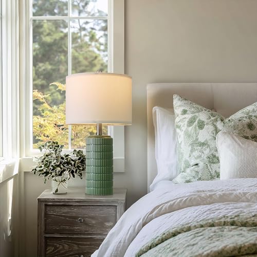 Image of PoKat 23 inch Dark Green Ceramic Table Lamps Set of 2, Modern Table Lamps for Living Room, Farmhouse Lamps for Bedroom Night Stands, Traditional Nightstand Desk Decor Lamps