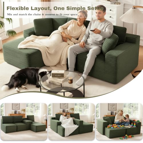 Image of Modular Sectional Sofa, Green Boneless Couch for Living Room