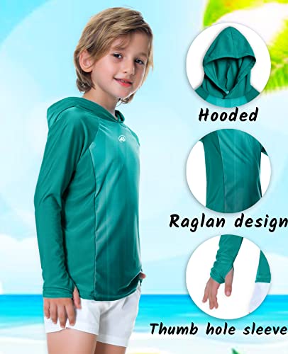 Image of AOBUTE Unisex Kids Long Sleeve Hoodie Rash Guard Boys UPF 50+ Swim Top with Thumb Hole 3-12 Years