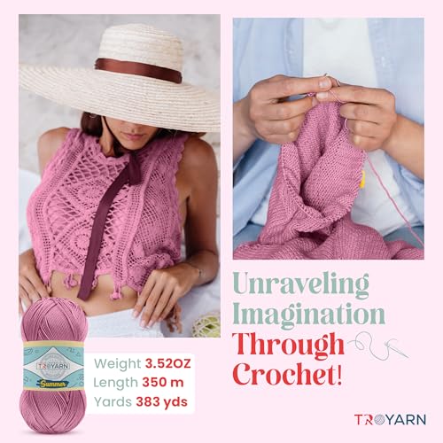 Image of TROYARN Summer (4- Skeins Pack) Silk Effect Hand Knitting Yarn Crochet Art Lace Craft 100% Microfiber Acrylic 4x100 gr (4x383 yds) (105178 - Dark Pink)
