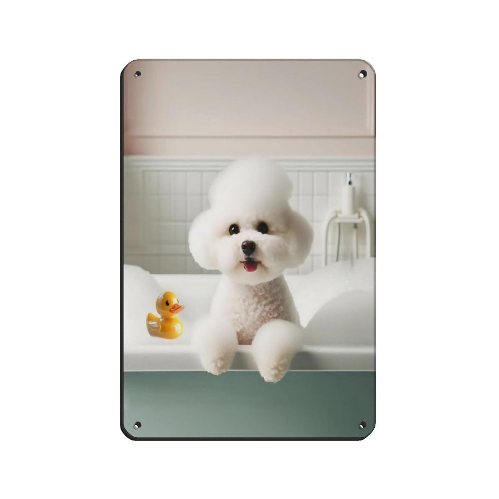 Lxwnze 20L X 30W Cm Bichon Frise, Funny Bathroom Decor Tin Sign Vintage Metal Pub Club Cafe Bar Home Wall Art Decoration Poster Retro 8X12inch(20X30cm)