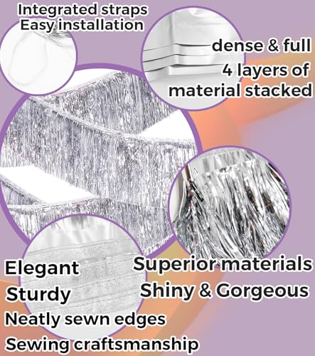 Image of Premium Silver Fringe Tinsel Garland for Party Decorations -4 Layers Thick, 2 Pack | LILF Foil Metallic Tinsel Banner Party Streamers for Wedding Birthday Christmas Decoration Home Hanging Decor