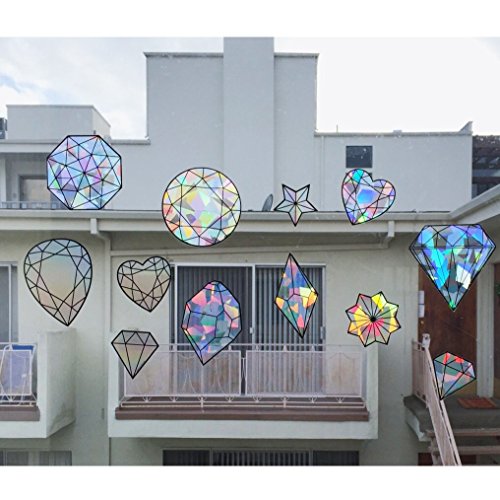 Rainbow Symphony - Rainbow Sun Catcher Window Stickers, Prism Holographic Stickers for Windows, Anti-Collision Window Decal for Birds, 19 Assorted Gem Shaped Decals, Made in USA - Thumbnail 3