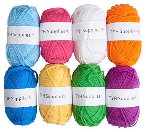 TYH Supplies 8 Skeins 70 Yard Acrylic Yarn Assorted Rainbow Colors
