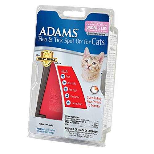 Adams Flea & Tick Spot On for Cats with Smart Shield Applicator, for Cats & Kittens Under 5 lbs.
