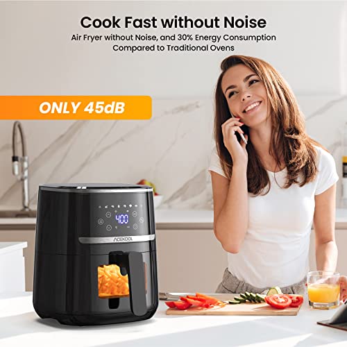 Air Fryer 5 Quart, Digital Display Air Fryer Toaster Oven Combo with 8 Cooking Presets Oilless Cooker for Quick Meal, Visible Window, UP to 400℉, Dishwasher Safe Basket, Nonstick Silicone Liner, Timer