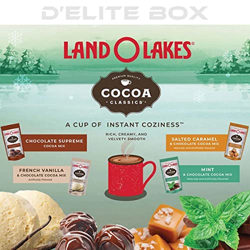 Land O Lakes Cocoa 34 Packet Assortment Gift Pack - 34 (1.25 Oz) Packets Of 4 Favorite Flavors - Chocolate Supreme, Mint, French Vanilla, And Salted Caramel By D’elite Box #TOP3