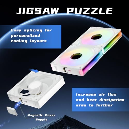 Image of Interstellar V1 120mm PC Case Fans, White Reverse | Daisy-Chain,Infinity Mirror Module, ARGB PWM, Triple Pack, Computer Case PC Fans