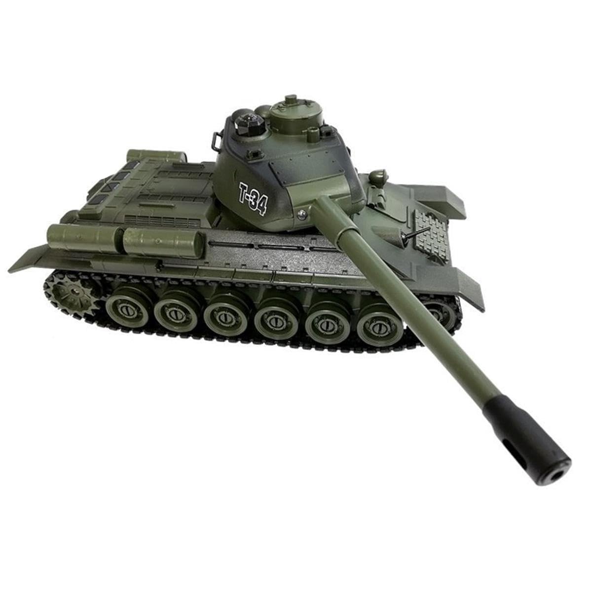 efaso Tanque teledirigido T-34 99815-27/40 MHz con función de disparo (simulación), sistema de combate por infrarrojos, torre giratoria con sonido y luz 1:28