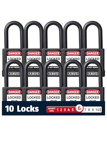 Image of ABUS Premium Lockout Tagout Padlocks -10 Pack, OSHA Compliant Insulated Loto Locks, Keyed Different, 1 Key Per Lock (10, Black)