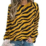 Novastar Sudaderas gráficas para mujer, de manga larga, con estampado de cebra amarilla y negra, sudadera acogedora con cuello redondo, Style-1, Large