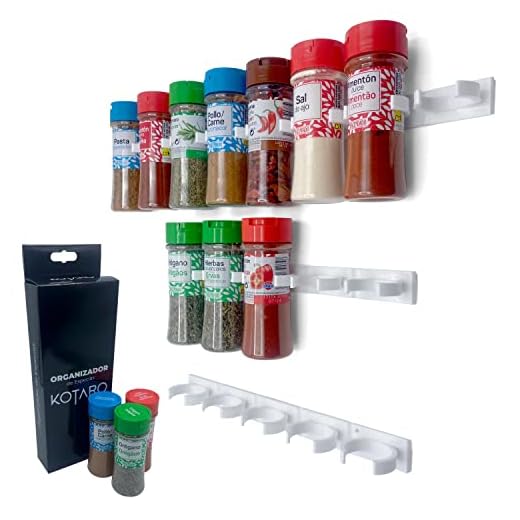 Organizador especias cocina - Especiero para cocina para 20 botes de especias - Organizador cocina para armarios o pared - Divisible, con adhesivo o tornillos