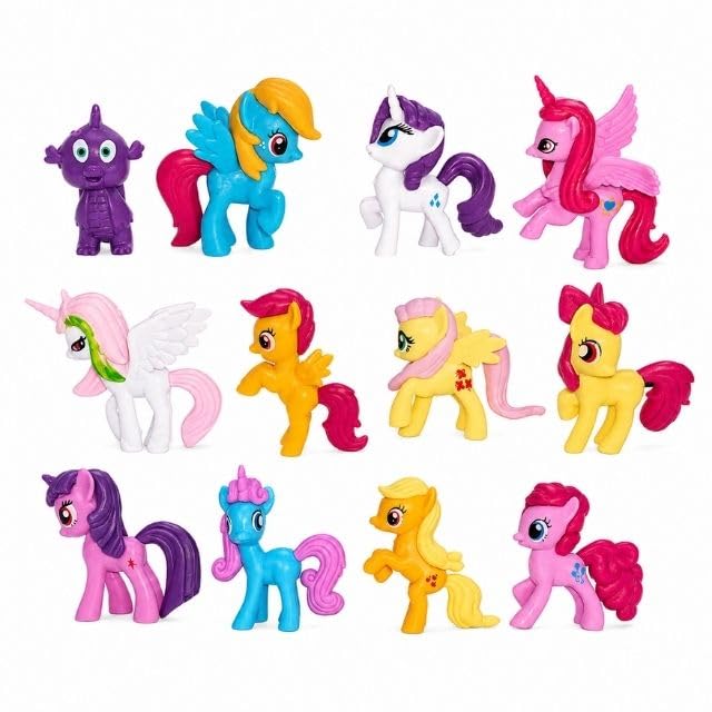 Image of Awestuffs Cute Unicorn Pony Set | Mini Horses Kids Play Set | Cake Toppers, Baby Shower Favors, Kids Room Decor (Set of 12)