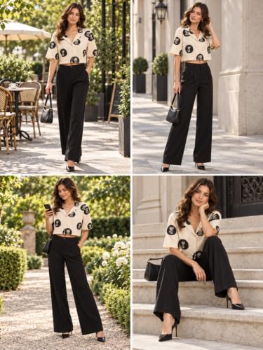 Image of Leriya Fashion Women Short Sleeve Crop Shirt | Notch Cuban Collar Front Button-Up Top | Floral Block Print Pattern Matte Texture Blouse | Casual Regular Fit Ladies Midriff Holiday Comfort