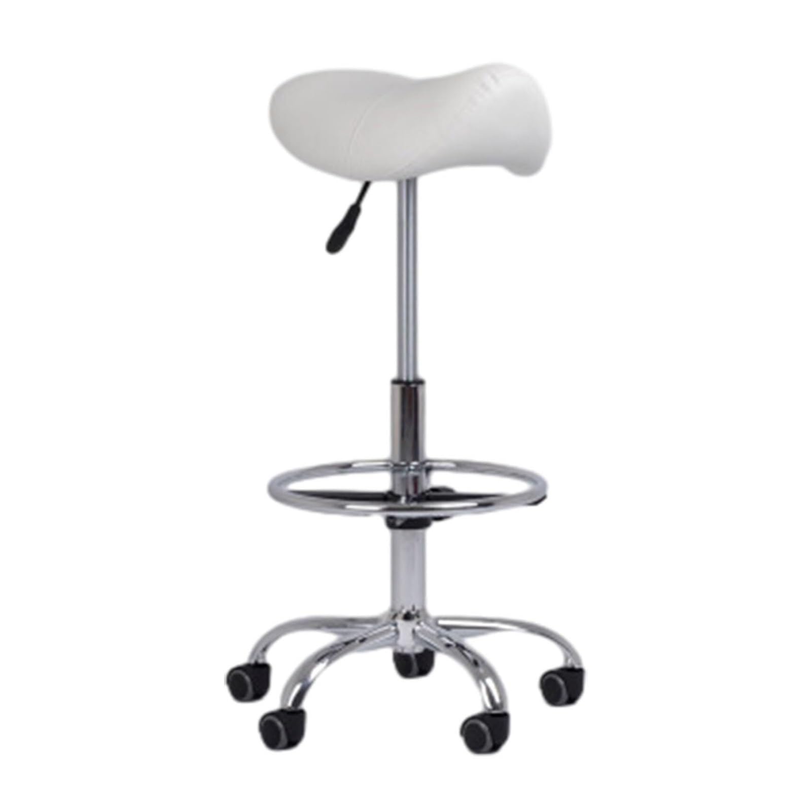 METTEOR White Medical Saddle Chair on Wheels 66 Cm~87 Cm, Stool Swivel Chair for Beauty Tattoo Lash Dentist Studio, Saddle Seat (White)