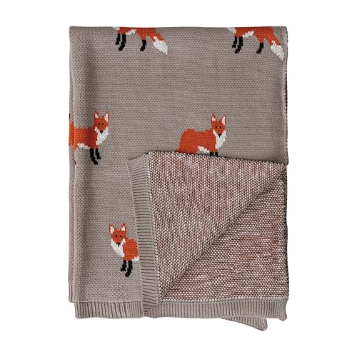 Image of Creative Co-Op Cotton Knit Baby Blanket with Fox Print, Multicolor