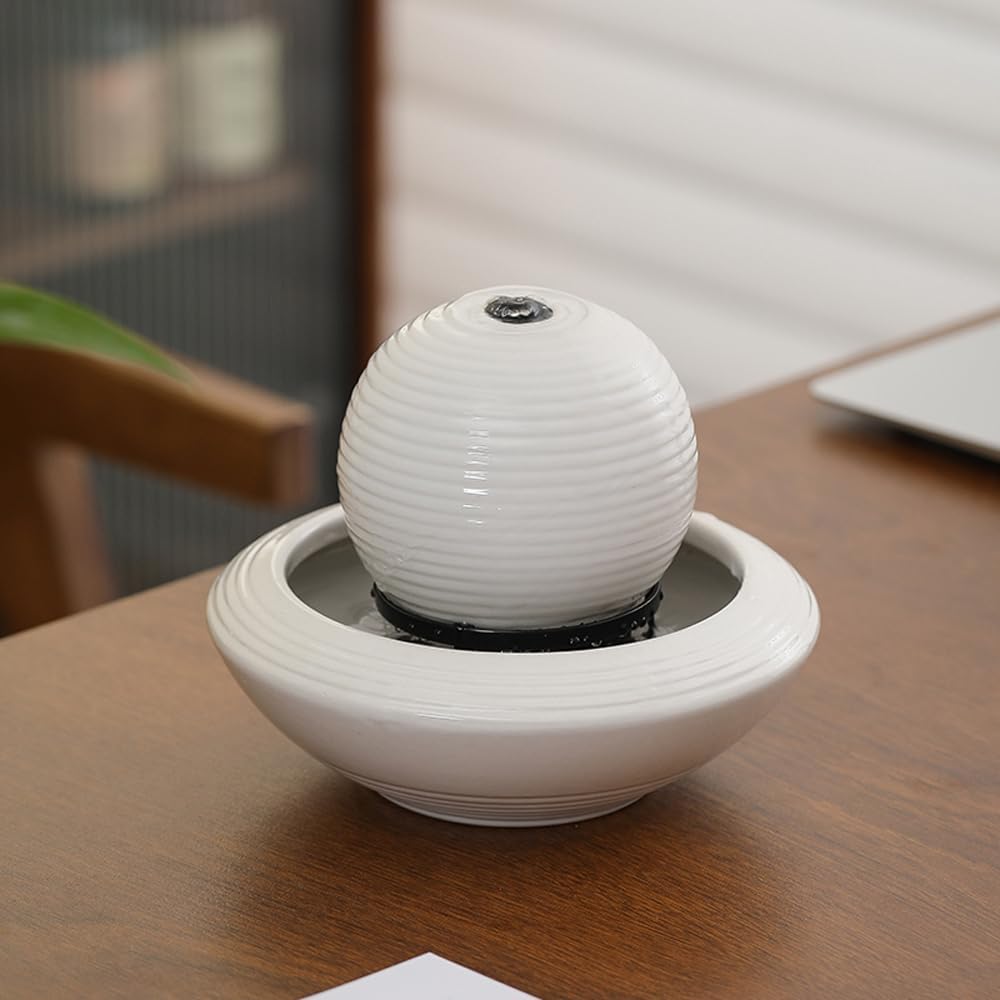Ceramic Tabletop Fountain Water Feature for Indoor and Home Decoration Table Desk Office Patio(White A156)