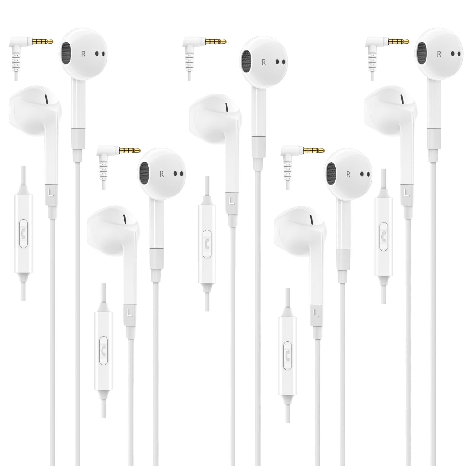 LUDOS FEROX 5 Pack Wired Earbuds in-Ear Headphones, 5 Year Warranty, Earphones with Microphone, Noise Isolation for 3.5mm Jack Ear Buds for iPhone,