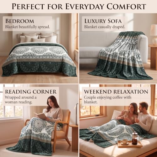 Image of VAS COLLECTIONS 280 GSM Flannel Blanket for Double Bed, Ultra Soft Plush Fleece Blanket, Warm & Cozy Heavy Winter Blanket, Breathable AC Blanket, for Home & Hotel, 220 x 230 cm - Emerald Green