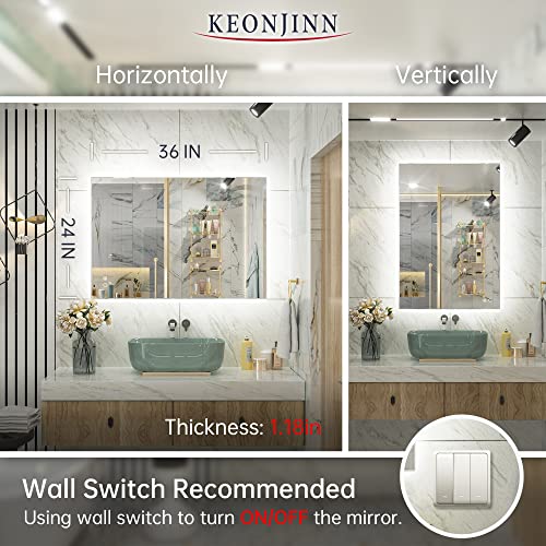 Keonjinn Led Bathroom Mirror, 24 X 36 Inch Led Mirror Lighted Bathroom Mirror, Anti Fog Acrylic Backlit Vanity Mirror With Lights, Ip54 Waterproof Cri90+ Dimmable Makeup Mirror(Horizontal/Vertical) #TOP5