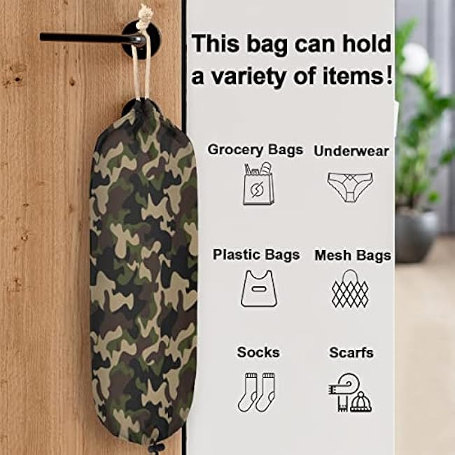 Green Brown Camouflage Plastic Bag Holder Wall Mount Plastic Bag Organizer Large Grocery Bag Storage Dispenser Reusable Shopping Bags Carrier for Home Kitchen Travelling