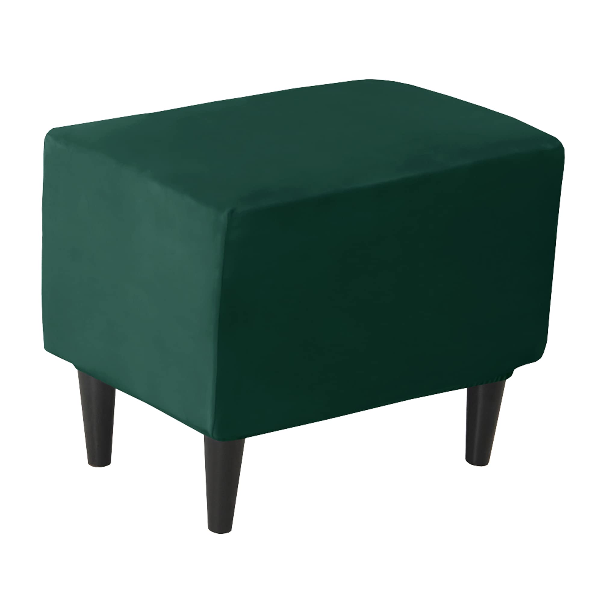 JHLD Rectangle Ottoman Cover, Velvet Ottoman Slipcovers Stretch Footstool Protector Covers Square Storage Ottoman Slipcover for Living Room -Dark Green-Small