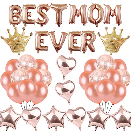 Happy Mothers Day Balloons Banner, Mom Mothers Day Party Decorations Supplies,Best Mom Ever Mothers Day Party Decoration Balloons Foil Balloon Latex Balloons for Mother' s Day