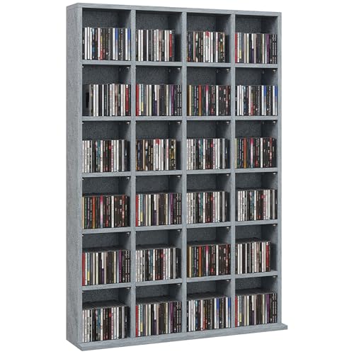 HOMCOM Rangements pour CD et DVD, Meuble de Rangement multimédia avec 24 Compartiments, capacité Max. 456 CD/ 336 DVD, bibliothèque en Bois avec étagères...