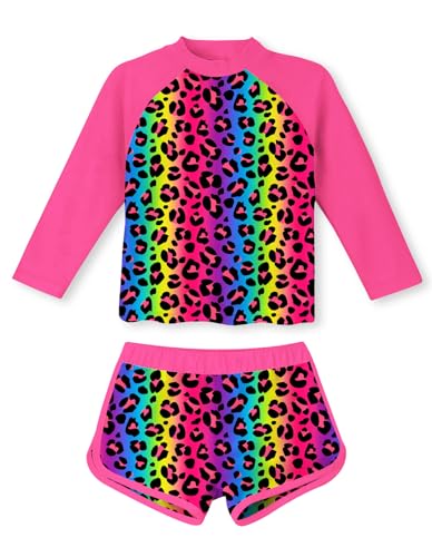 Image of TUONROAD Girls 2 Pieces Rash Guard Swimsuit Long Sleeve Tankini for 4-10 Years