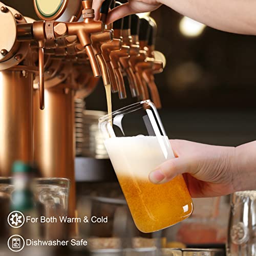 4Pcs Set Drinking Glasses With Bamboo Lid And Glass Straw - 16Oz Can Shaped Drinking Glass Set, Iced Coffee Mug, Cute Tumbler Cup, Whiskey, Cocktail, Water- Gift Best Choice - 2 Cleaning Brushes (1) #TOP4