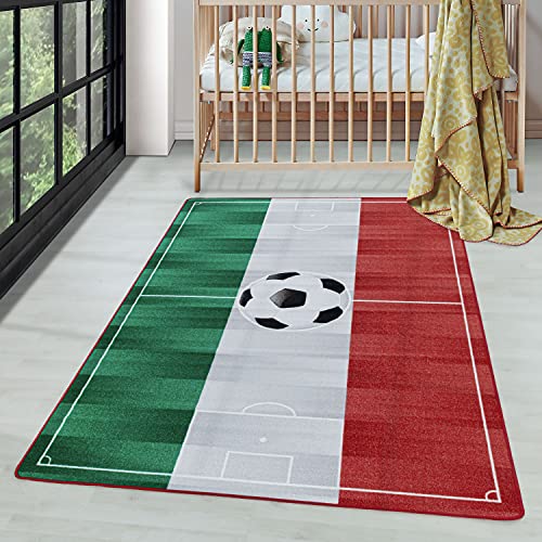 Carpettex Kinderteppich Fußballstadion Italien Weiß 140 x 200 cm - Kurzflor Teppich Kinderzimmer...