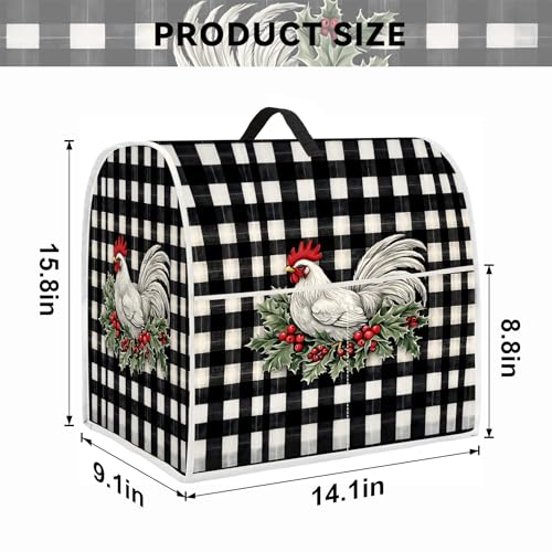 Image of Kitchen Dust Cover Compatible with 4.5 5 6 8 quart Stand Mixer, Kitchen Appliance Protective Covers with Top Handle and Pocket (Black-white striped chicken, For All 6-8 qt Mixer)