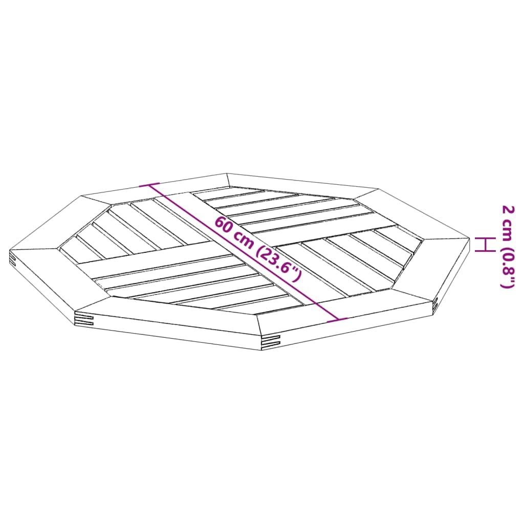 vidaXL Tischplatte - achteckig 60x60x2cm - Akazienholz massiv - Garten/Innenbereich