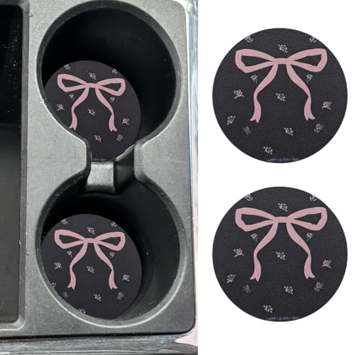 Portavasos para auto con moño rosa y flores, 2 piezas miniatura 1
