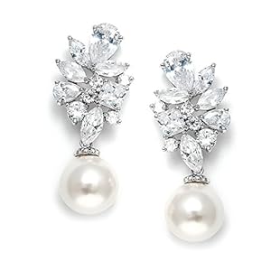 Mariell Ivory Pearl Drop Bridal Earrings with Cubic Zirconia Crystals, Large Size Dramatic Statement Earring, Bridal Jewelry for Wedding, Mother of the Bride