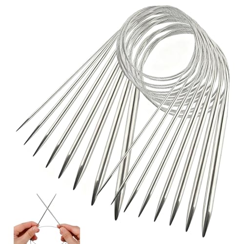 8Pcs Circular Knitting Needles Set 80cm Long Stainless Steel Circular Knitting Needles 8 Sizes 2-8mm Double Pointed Round Needle for Weaving Sweaters Scarves Hats Blankets Gloves Projects