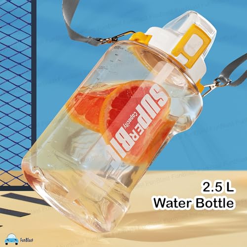Image of FunBlast 2.5 Litre Large Capacity, BPA Free Sports Water Bottle /Protein Gallon Bottle, Leakproof | Gym, Sports, Protein Shaker, Water Bottle for Gym, Polycarbonate, Polypropylene,Multicolor (White)