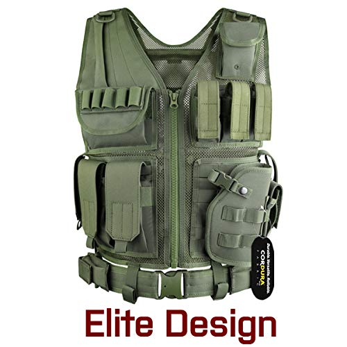 GLORYFIRE Tactical Vest Airsoft Tactical Vest 1000D Cordura Fabric Detachable Pistol Holster