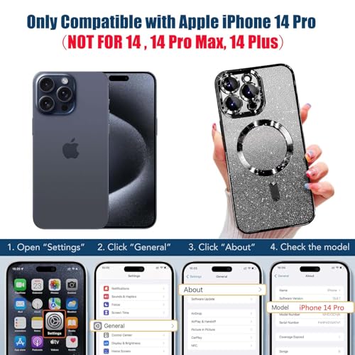 Image of Misscase Compatible with iPhone 14 Pro Magnetic Glitter Case with Camera Lens Protector Full Protection Case Compatible with MagSafe Elegant Anti-Scratch Case Cover for iPhone 14 Pro Black