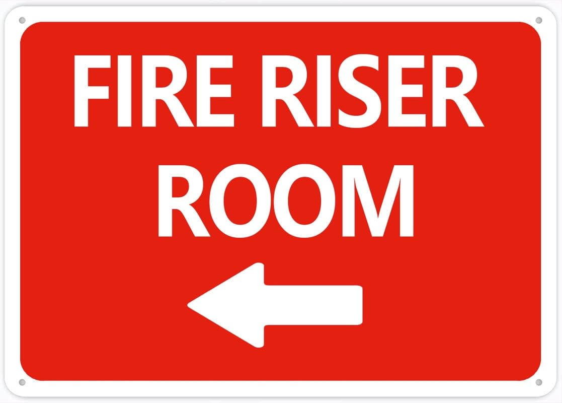 Danger Fire Riser Room Left Arrow Sign 12"x8" Rustproof Aluminum, Multicolor
