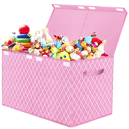 VERONLY Toy Box Chest Organizer Bins for Girls Boys, Kids Large Fabric Collapsible Storage Basket Container with Flip-Top Lid & Handles for...