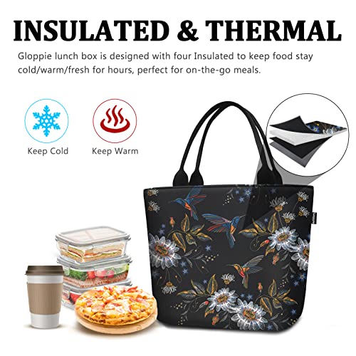 Image of Gloppie Lunch Bag for Women 9L Insulated Lunch Tote Leakproof Cooler Bag | Easy to Wipe Clean, Thermal Bags for Work, Office, Picnic, Keeps Meals Cool Fresh In Summer,Fits 10 Cans, Hummingbird Daisy