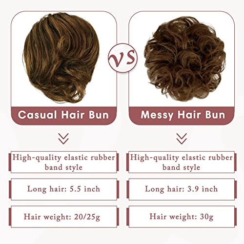 Ruwiss Long Thin Straight Tousled Updo Bun 100% Real Human Hair Curly Short Ponytail Elegant Hair Pieces Hair Bun Long Scrunchie Extension Casual Hair Bun Extensions Ponytail Style For Women 20G (Brown/Gold Bronze Mixed) #TOP2