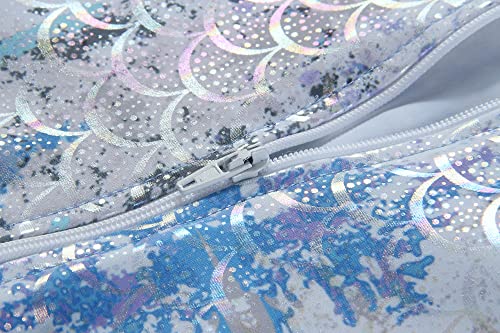 Image of Vivobiniya Teens Girls Fish Scales One Piece Swimsuits Long Sleeve Mermaid Swimsuit