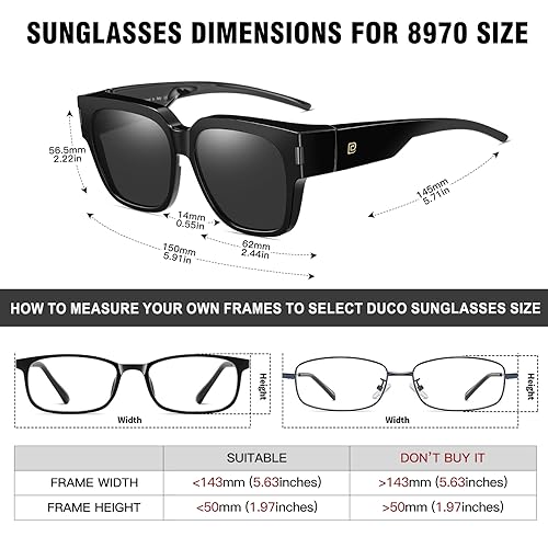 DUCO Fit Over Sunglasses Wraparound Sunglasses Polarized Over Glasses Sunglasses For Men Women UV Protection DC89704
