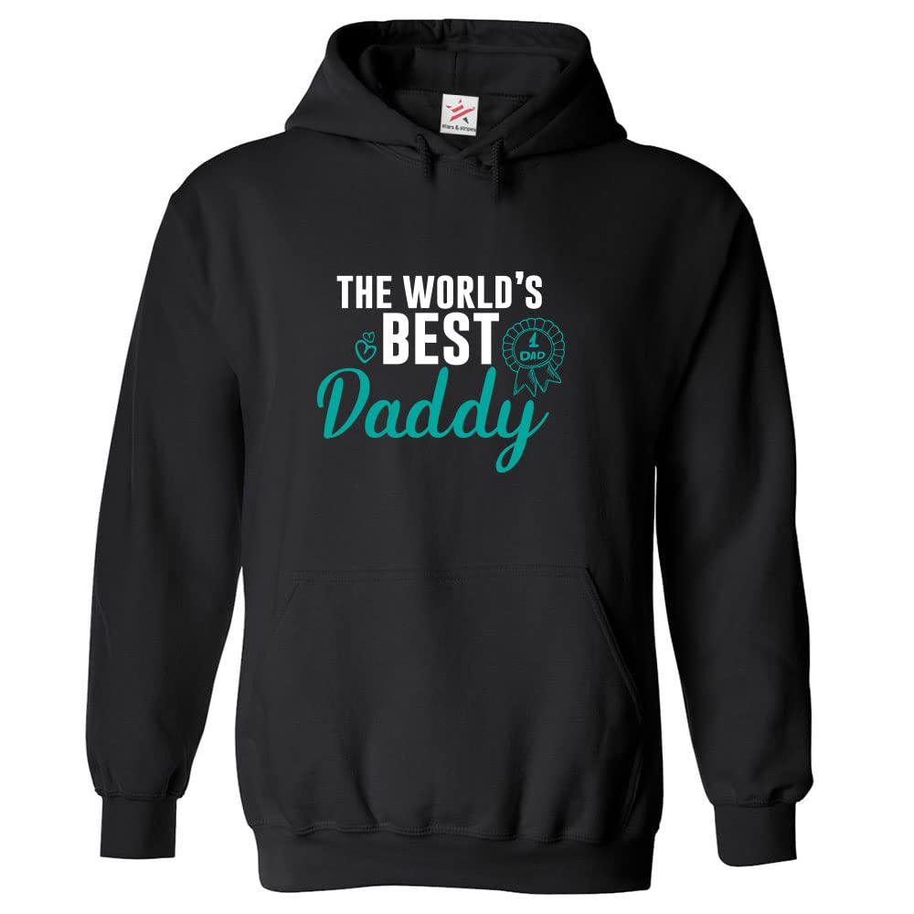 Stars and Stripes The World's Best Daddy Family Unisex Adults Pullover Hoodie (XXL, Black)
